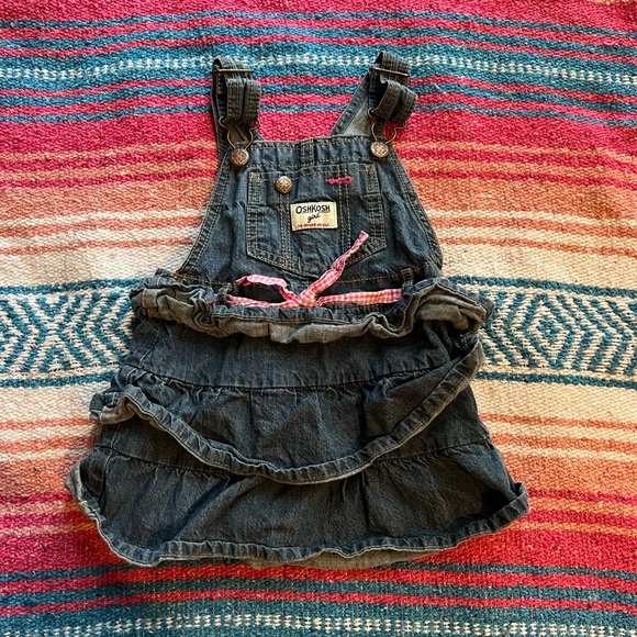 Oshkosh Denim Ruffle Jumper with Pink Gingham Belt - Picture 1 of 3
